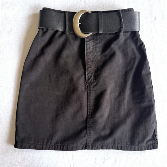 BONGO Dresses & Skirts - Vintage‎ Bongo Gene Montesano Black Denim Mini Skirt Y2K 90s Statement Belt
